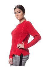 Blusa Tricot Trançada Bordado de Pérola - Vermelho Vermelho