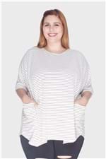 Blusão Quadrado Listras Finas Plus Size Off White-Único