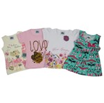 Blusas Bebê Feminina Kit com 4 Unidades Creme, Rosa, Branca e Verde-2