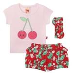 Blusinha C/ Shorts e Faixa para Bebê em Cotton Cherry - Livy
