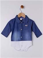 Body Camisa Jeans Infantil para Bebê Menino - Azul