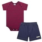 Body Curto C/ Shorts para Bebê em Suedine Strisce - Piu Blu