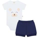 Body Curto C/ Shorts para Bebê em Suedine Ursinho Marinheiro - Pingo Lelê