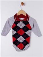 Body Polo Infantil para Bebê Menino - Cinza/vermelho