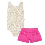 Body Regata C/ Shorts Lacinhos Floral Pink - Time Kids