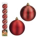 Bola de Natal Magix Vermelha com Riscas Brilhantes- 6 Und