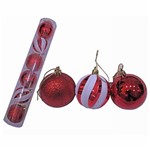 Bola de Natal Mista Vermelha 6cm com 6 Unidades