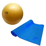 Bola Fit Ball Training 75cm Pretorian com Bomba de Ar + Tapete de Yoga Azul Liveup Ls3231b
