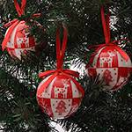 Bolas Brancas com Estampa Vermelha 7cm 4 Unidades - Orb Christmas