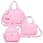 Bolsa Luiza M + Bolsa Térmica Luiza P + Mochila Petit Premium Rosa - Classic For Baby Bags