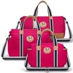 Bolsa Passeio para Bebe + Bolsa Albany + Frasqueira Térmica Gold Coast em Sarja Adventure Pink - Classic For Baby Bags