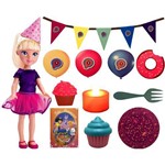 Boneca Grande Polly Pocket - Festa de Aniversário - com Acessórios Cupcake Velinha Mágica Convite e Chapéus - Parabéns Feliz Aniversário - 38 Centímetros de Altura - Pupee Brinquedos
