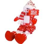 Boneco de Neve Sentado em Tecido Vermelho e Branco 50 Cm - Natalia Christmas