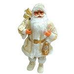Boneco Papai Noel 80 Casaco Branco e Ouro Decoração Natal