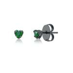 Brinco de Mini Coração com Pedra Verde Folheado em Ródio Negro - 2180000001760