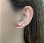 Brinco Ear Cuff com Zircônias Pink Cravejado com Mini Zircônias Cristal Banhado em Ouro 18k