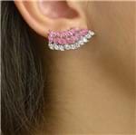 Brinco Ear Cuff Cravejado com Zircônias Navetes Rosa e Cristal Banhado em Ródio