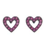 Brinco Stud Coração com Zircônias Pink em Prata com Ródio Negro Coleção Trend