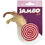 Brinquedo Palha Enrolada com Penas para Gatos Palha e Catnip - Jambo Pet Vermelho/Branco