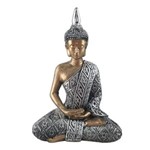 Buda Hindu Tibetano Tailandês Sidarta Prata e Dourado Resina