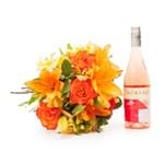 Buquê Alegria de Flores Laranjas M + Vinho Rosé Borsao