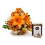 Buquê Radiante com Flores Laranjas e Brancas M + Palha Italiana