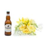 Buquê Rosa Amarela e Lírio Amarelo M + Cerveja Premium 355 Ml