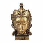 Cabeça Buda Grande com Coroa Dourado Estátua.