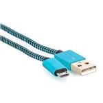 Cabo Micro USB para USB Revestido com Tecido Trançado em Nylon Azul 1 METRO