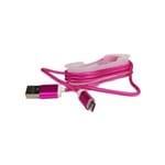 Cabo USB para Celular MicroUSB V8 de 1,5 Metros FD0035 de Nylon Trançado Colorido Brilhoso Rosa