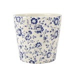 Cachepot de Cerâmica - Branca com Desenhos de Flores Azuis 16cm