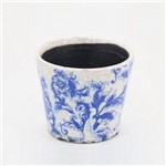 Cachepot em Cerâmica C/ Desenho de Flores Azul Modelo 01