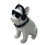 Cachorro Decorativo Cerâmica Fone e Óculos Branco 22x12x16cm