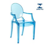 Cadeira Acrílica Louis Ghost - com Braços - Sophia - Azul Translúcido