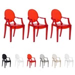 3 Cadeira Acrílica Transparente C/braço Inmetro Design - (vermelho Translucido)