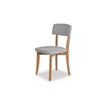 Cadeira de Madeira Moderna Boni Estofada - Verniz Amendoa - Tec. 154b Cinza Clar