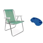 Cadeira de Praia Alta Alumínio Sannet Verde com Mesa Mor