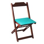 Cadeira Dobrável Madeira Maciça Imbuia com Estofado - Azul