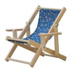 Cadeira Espreguiçadeira Dobrável Infantil Madeira Maciça Natural com Tecido Azul Cachorros