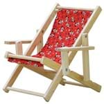 Cadeira Espreguiçadeira Dobrável Infantil Madeira Maciça Natural com Tecido Vermelho Cachorros