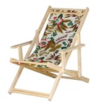 Cadeira Espreguiçadeira Dobrável Madeira Maciça Natural com Tecido Floral - Móveis Brasil