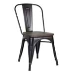 Cadeira Iron Tolix com Assento Madeira Escura - Preto