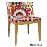 Cadeira Mademoiselle - Base Madeira - Assento Floral Rosa