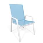 Cadeira Riviera Piscina Alumínio Branco Tela Azul Claro