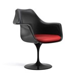 Cadeira Saarinen Tulipa Preta com Braços e Almofada Vermelha