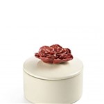 Caixa Branca com Flor Vermelha de Cerâmica 13,5x13,5x10,5cm