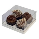 Caixa Tampa Transparente / 4 Cupcakes / Cor Branco (10 Unidades)