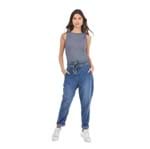 Calca Cenoura Cos Alto Detalhe Galao Jeans 34