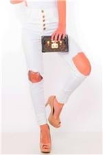 Calça Feminina Hot Pants com Botões Branca CL0359 - Kam Bess