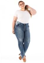 Calça Feminina Jeans Barra Desfiada e Botões Plus Size